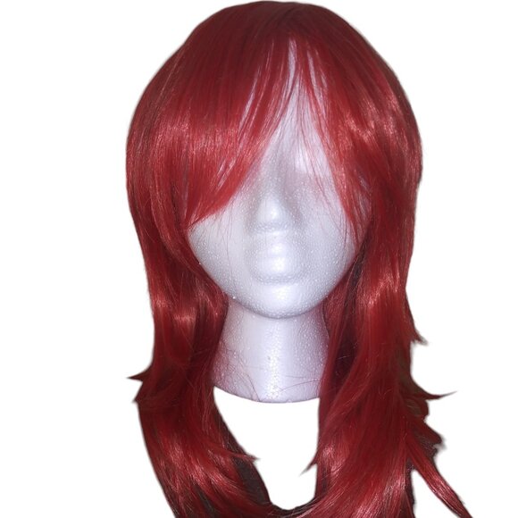 Orange Red Long Hair Straight Wig with Bangs Layered Back Magic Wig - Picture 1 of 12